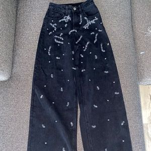 Embellished wide leg jeans
